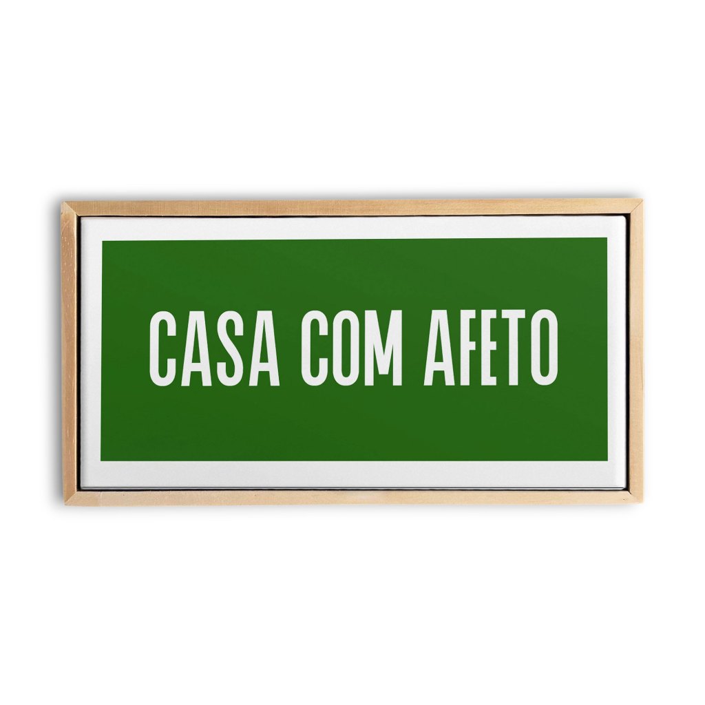 Quadro Decorativo frase Casa Com Afeto 10x20cm Moldura Invertida Azulejo Fundo Preto ou Verde