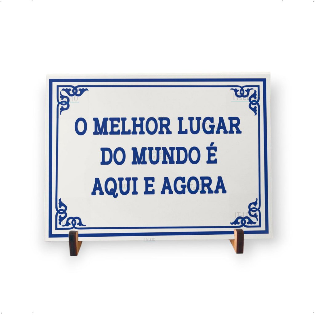 Quadro Decorativo com Frase Aqui e Agora | Azulejo 15x20cm com Suporte