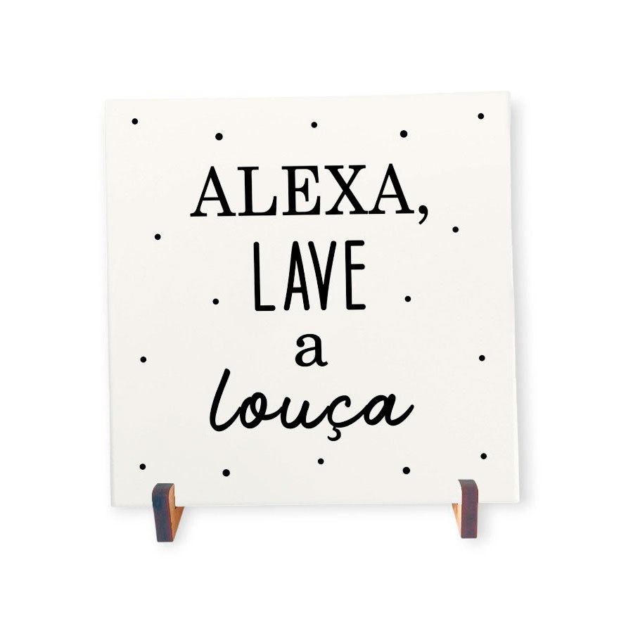 Azulejo Decorativo 20x20cm Alexa Lave a Louça – Frase Engraçada para Cozinha, com Suporte e 3M