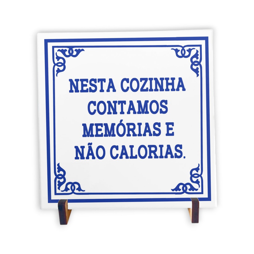 Azulejo Decorativo 20x20cm Frase “Nesta Cozinha Contamos Memórias” Suporte Incluso