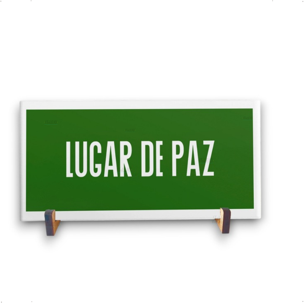 Azulejo Decorativo com frase Lugar de Paz - Fundo Verde 10x20cm | Decoração Minimalista