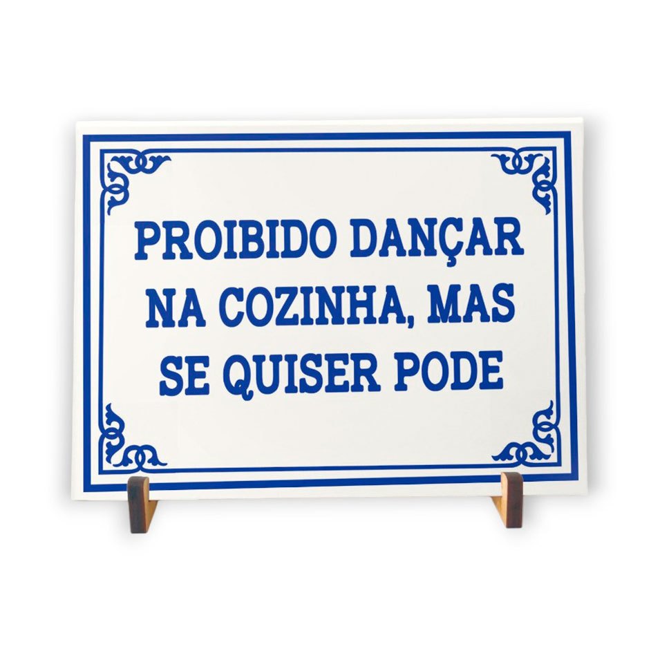 Azulejo Decorativo 15x20cm Frase “Proibido Dançar na Cozinha” com Suporte | Estilo Português Criativo