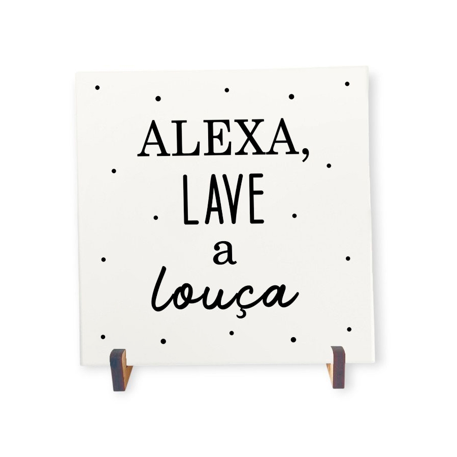 Azulejo Decorativo 15x15 Alexa Lave a Louça – Frase Engraçada para Cozinha, com Suporte e 3M
