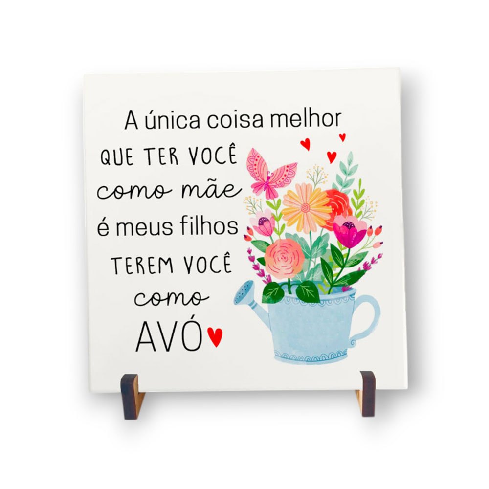 Presente Dia dos Avós | Azulejo Decorativo 20x20cm com Frase Emocionante – Mãe e Avó