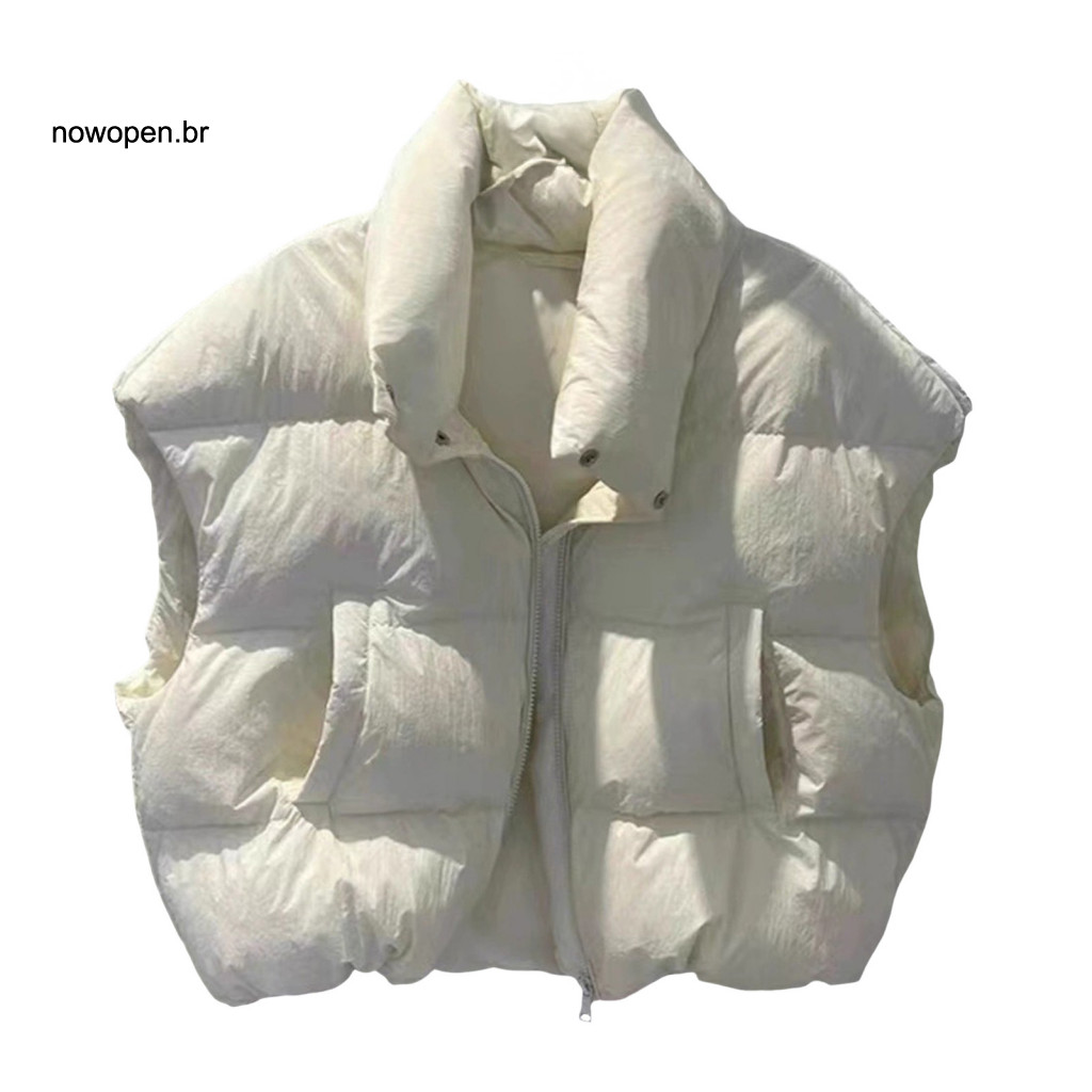 Comfortable Polyester Vest Women’s Winter Down Stand Collar Waistcoat with Zipper Pockets Loose Fit Short Jacket Warm