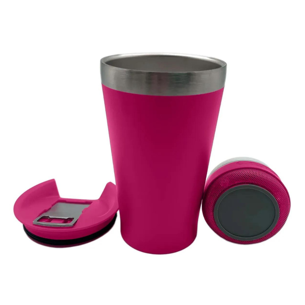 Normal Bluetooth - Copo Térmico Som Led e TAMPA com ABRIDOR (420 ml) - Pink