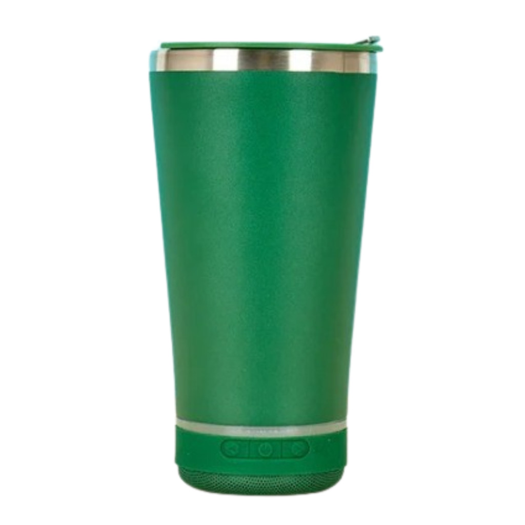 Normal Bluetooth - Copo Térmico Som Led e TAMPA com ABRIDOR (420 ml) - Verde