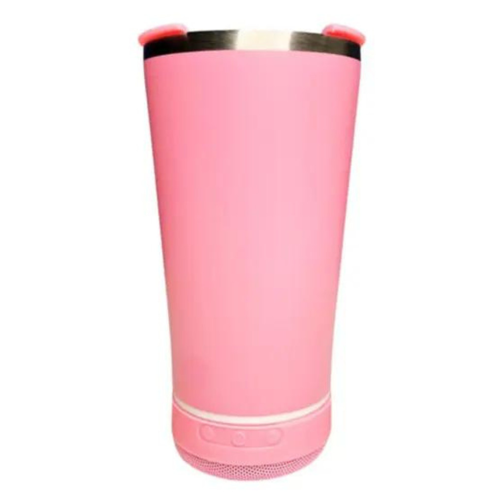 Normal Bluetooth - Copo Térmico Som Led e TAMPA com ABRIDOR (420 ml) - Rosa