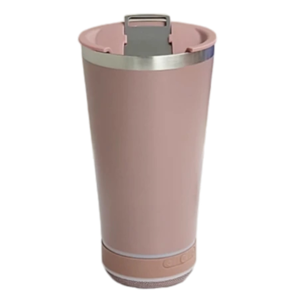 Normal Bluetooth - Copo Térmico Som Led e TAMPA com ABRIDOR (420 ml) - Rosê