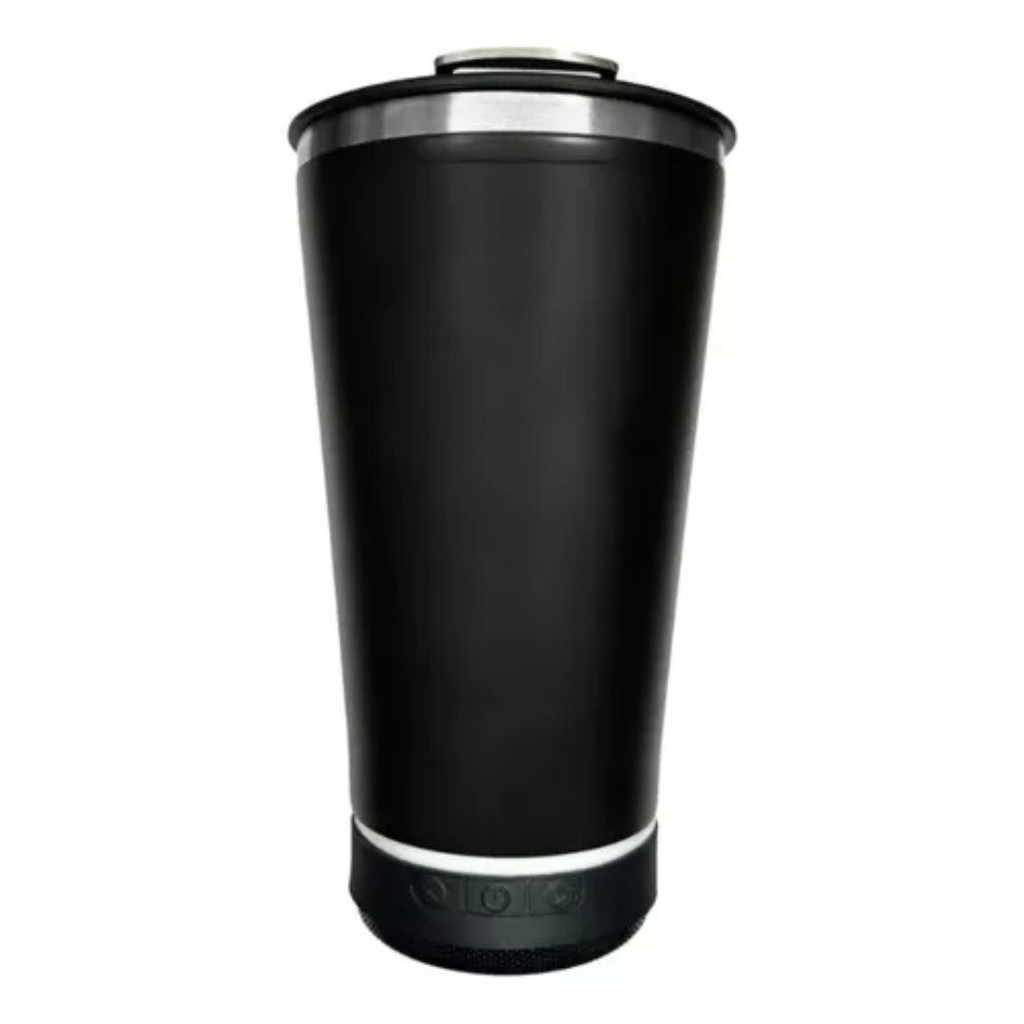 Normal Bluetooth - Copo Térmico Som Led e TAMPA com ABRIDOR (420 ml) - Preto