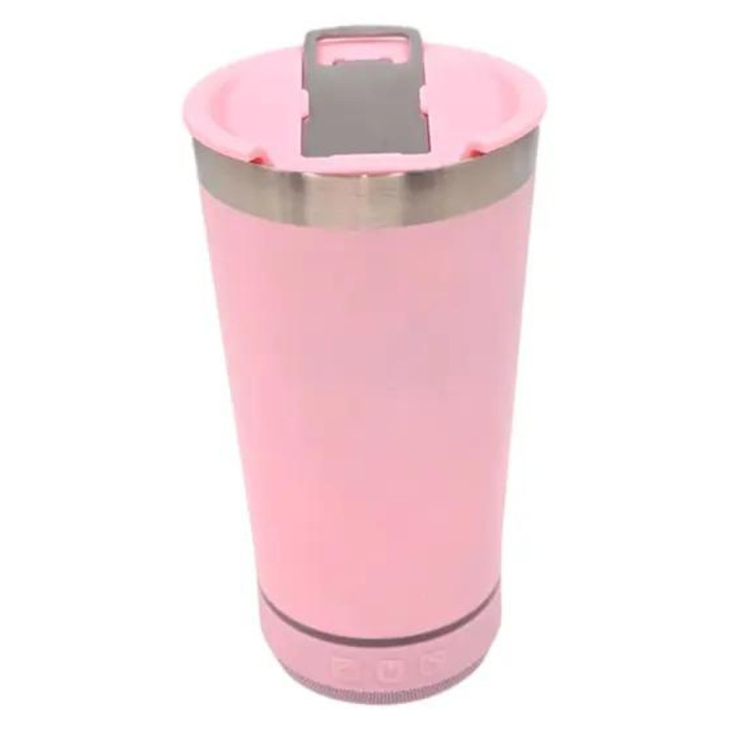 Normal Bluetooth - Copo Térmico Som Led e TAMPA com ABRIDOR (420 ml) - Rosa Claro