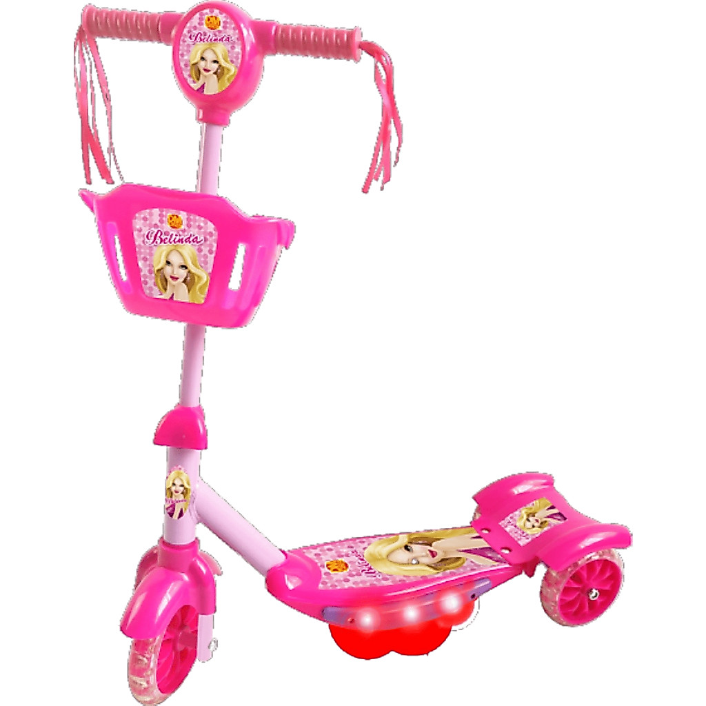 Patinete Infantil 3 Rodas com Cesto Luz e Som Altura Ajustável Dobrável Menina