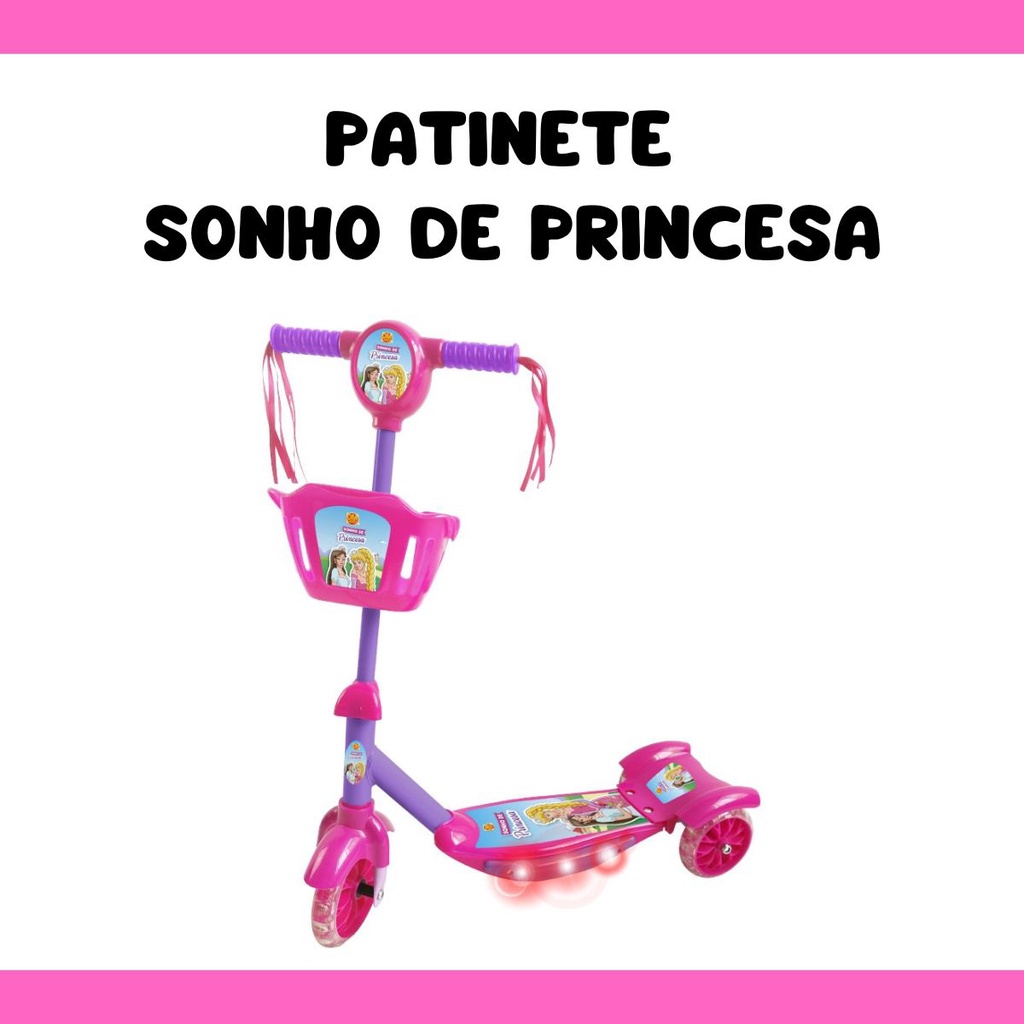 Patinete com Cesta Sonho de Princesa Luz e Som DM Radical