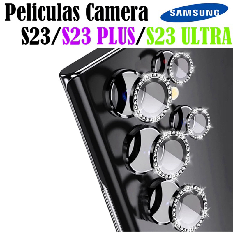 Kit Películas Câmera Diamonte Pedraria Para SAMSUNG S22 / S22PLUS / S23 / S23 ULTRA / S24PLUS / S23FE