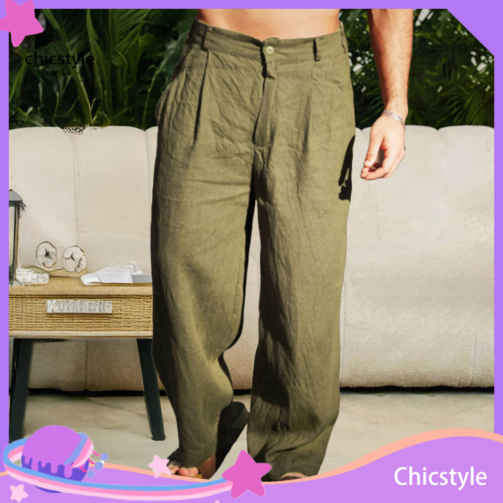 Soft Cotton Linen Blend Trousers Men Pants Men's Loose Casual Slacks Breathable Summer Solid Color Yoga for Beach Vacati