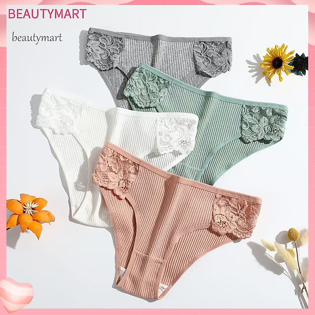 Soft Breathable Panties Women Cotton Women’s Floral Lace Hipster – Low Rise Ribbed Cheeky Bikini for Comfortable Eve