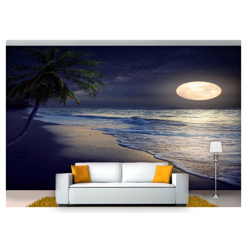 papel de parede Praia Mar Lua Cheia Noite 3D 6m² NPR211