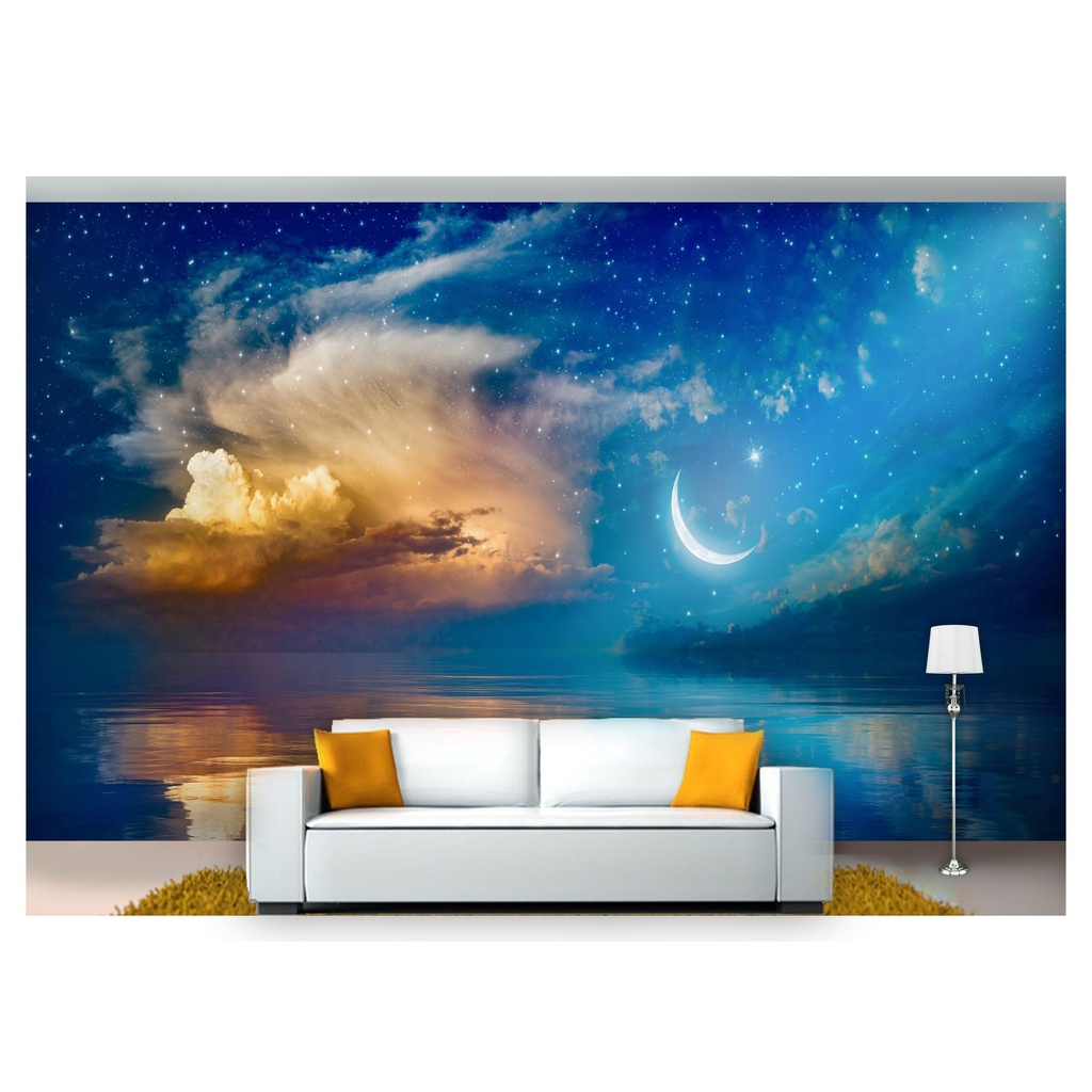 papel de parede Lua Noite Praia mar oceano 3D 6m² NSK89
