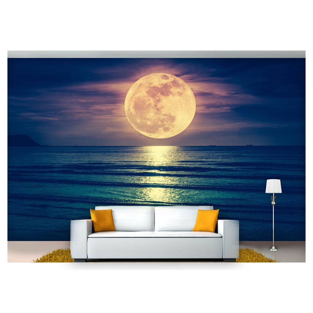 papel de parede Lua Noite Praia mar oceano 3D 7,5m² LUA23