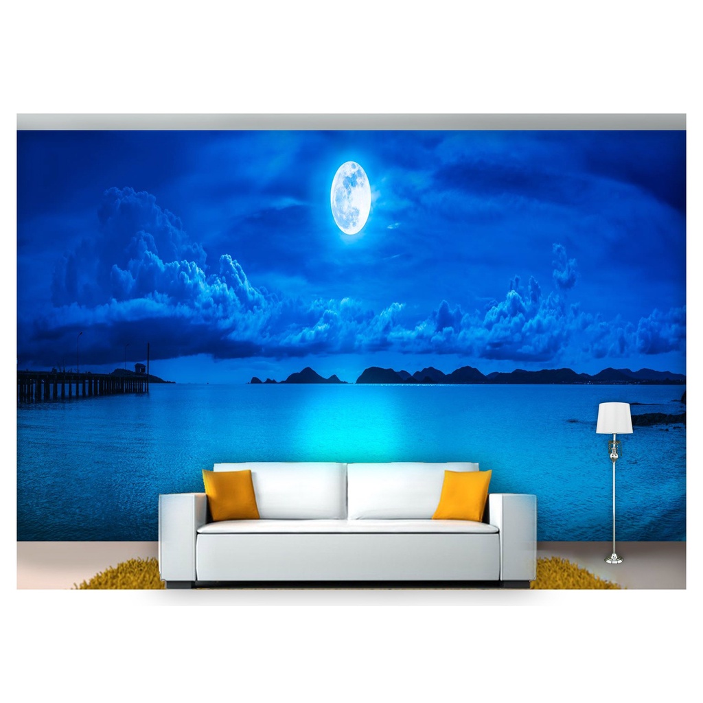 papel de parede Lua Noite Praia mar oceano 3D m² NSK86