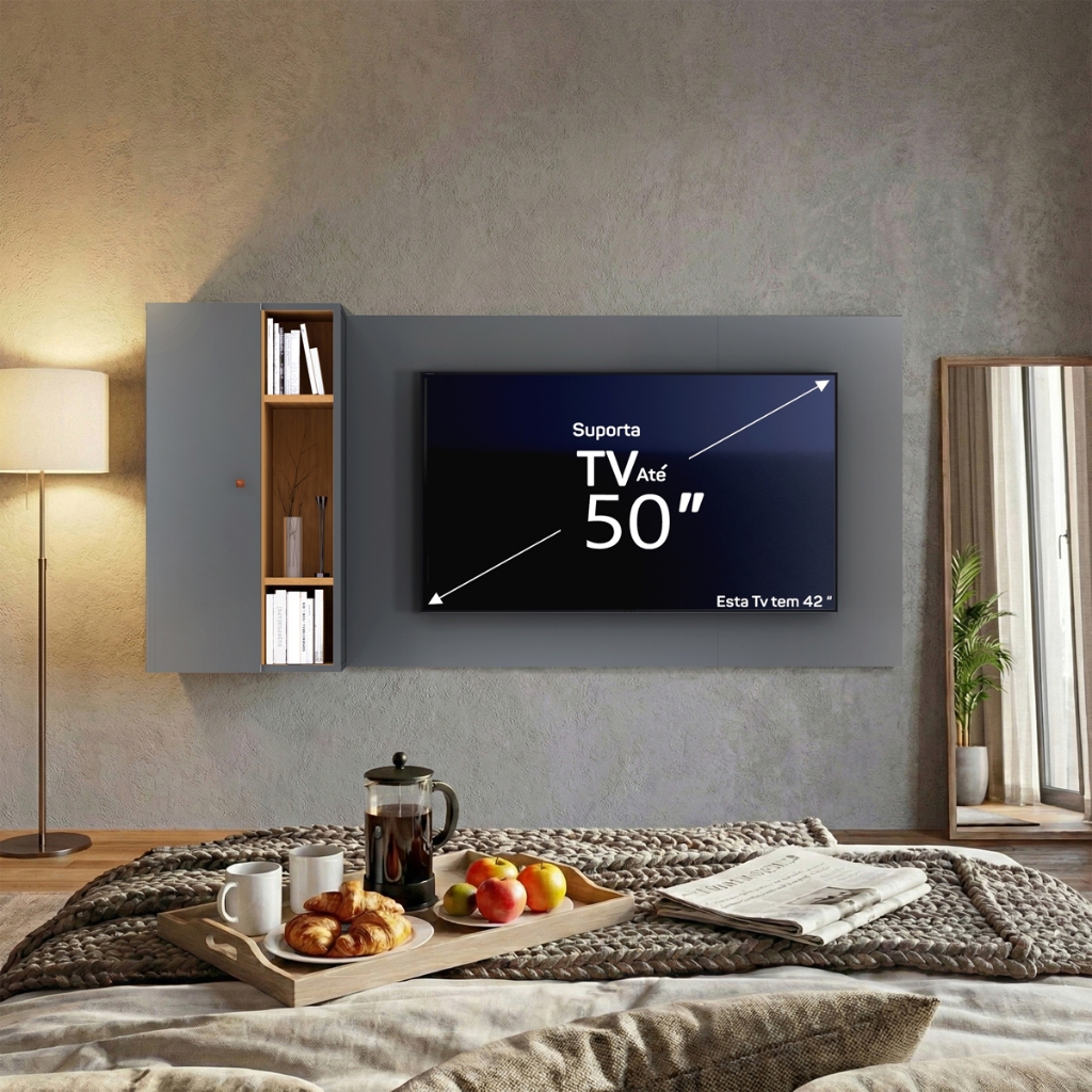 Painel sala para tv suspenso 50 polegadas flex pode montar nicho dois lados para casa