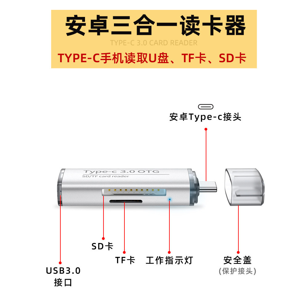 Leitor de cartão TypeC USB3.0 Câmera de alta velocidade Cartão SD Canon Computador MacBook Android Type-c Huawei Convers
