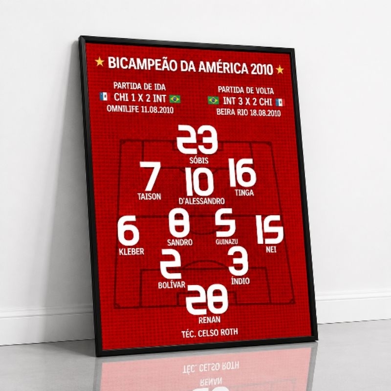 Quadro Decorativo 1 Peça de Escalação Bicampeão da Libertadores 2010 Sport Club Internacional