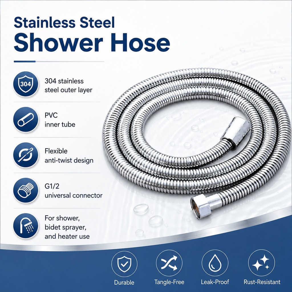 1.5m 2m stainlesss steel shower hose with G1/2 universal connector, flexible anti-twist handheld shower hose