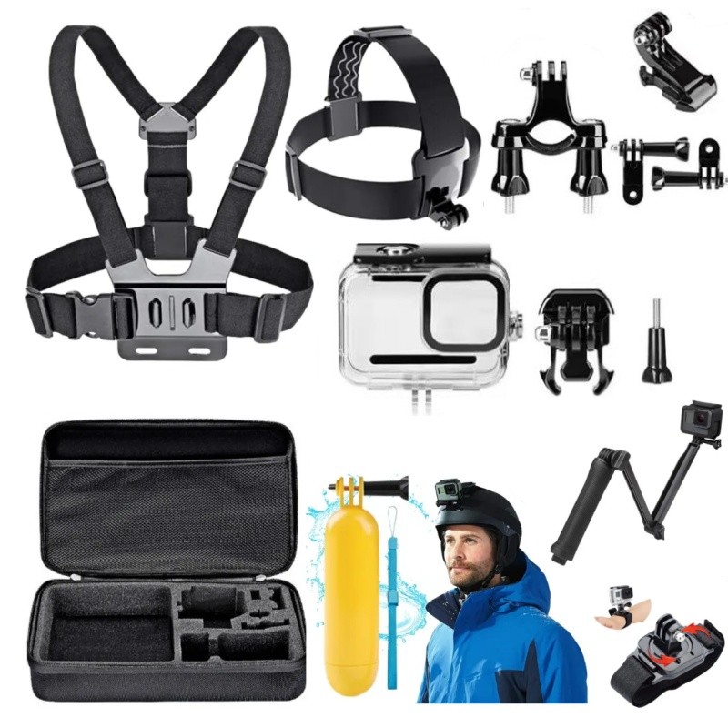 Kit 13 Acessórios Para Action Camera GoPro Suportes Cinta Maleta E Adaptadores Para Gopro Hero 9-13