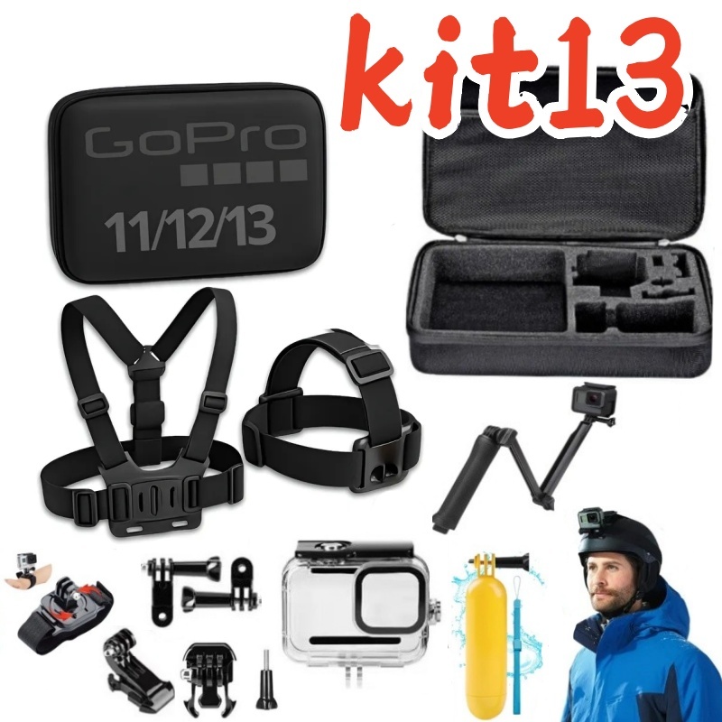 Kit 13 Acessórios para Action Camera GoPro Suportes, Tripé, Cinta, Maleta Adaptadores Gopro Hero 11/12/13