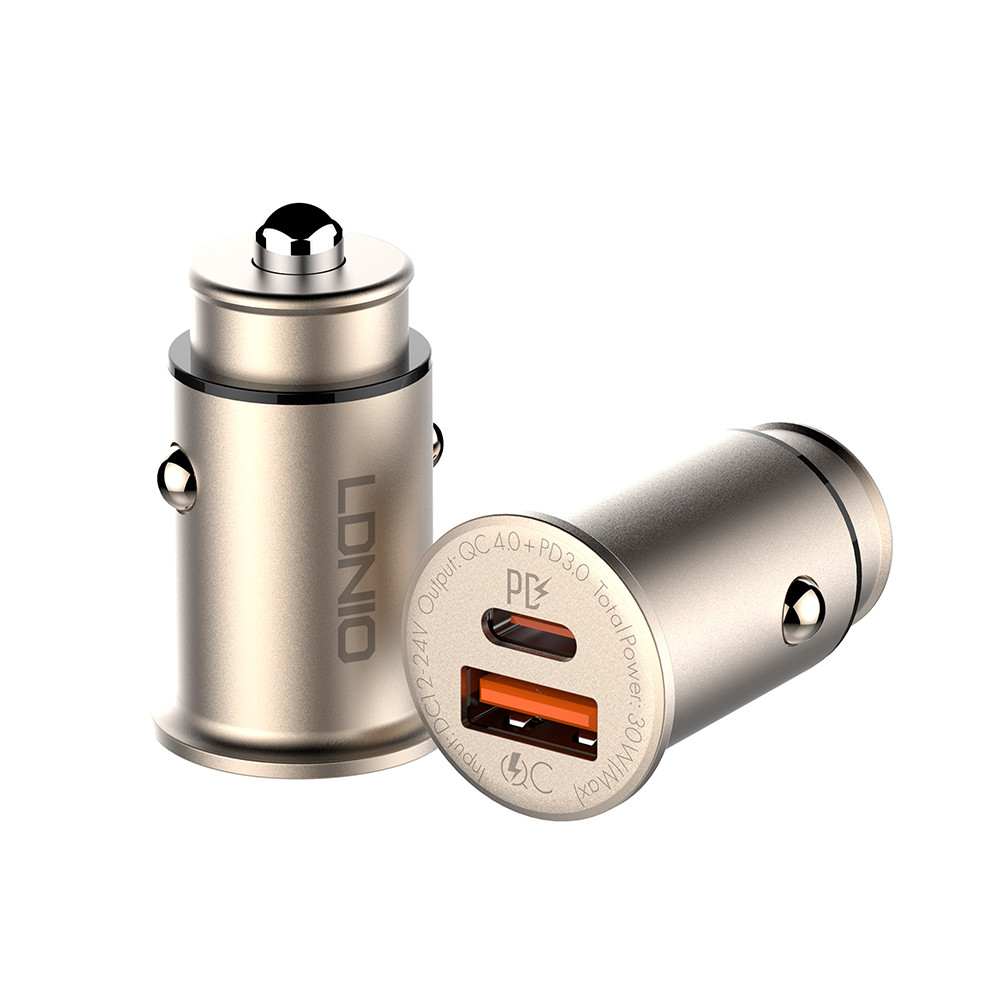 Carregador Veicular Carro Usb A/C Ldnio PD QC4.0 Dourado