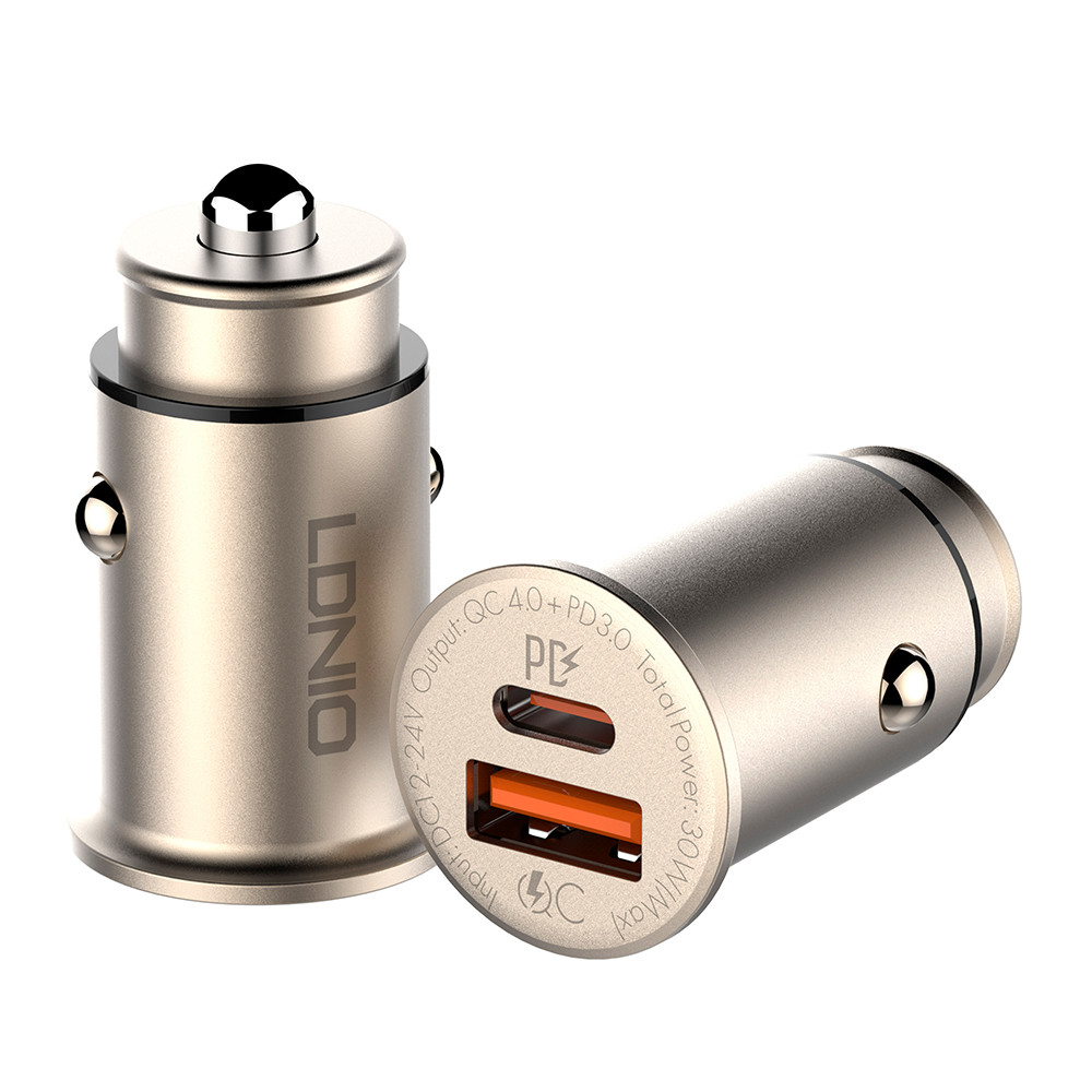Carregador Veicular Carro Usb A/C Ldnio PD QC4.0 Dourado
