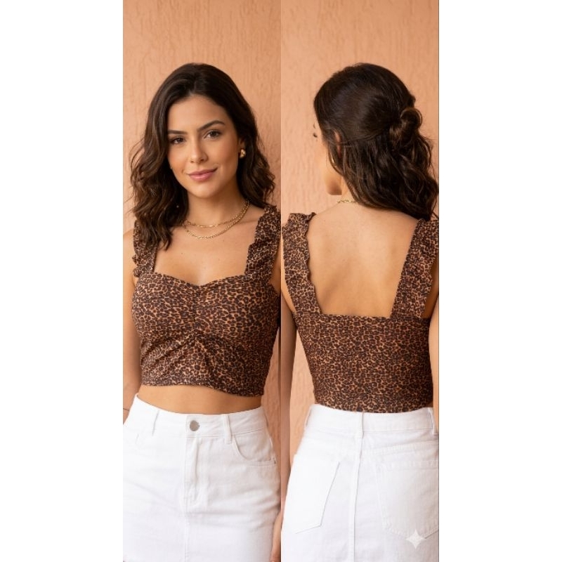 BRECHO Cropped Animal Print em Lycra com Bojo - Estiloso e Confortável Tam Unico