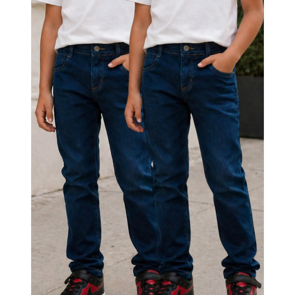 Kit 2 Calças Jeans Juvenil Masculina Lycra Elastano Infantil Confortável Tam 4 ao 16