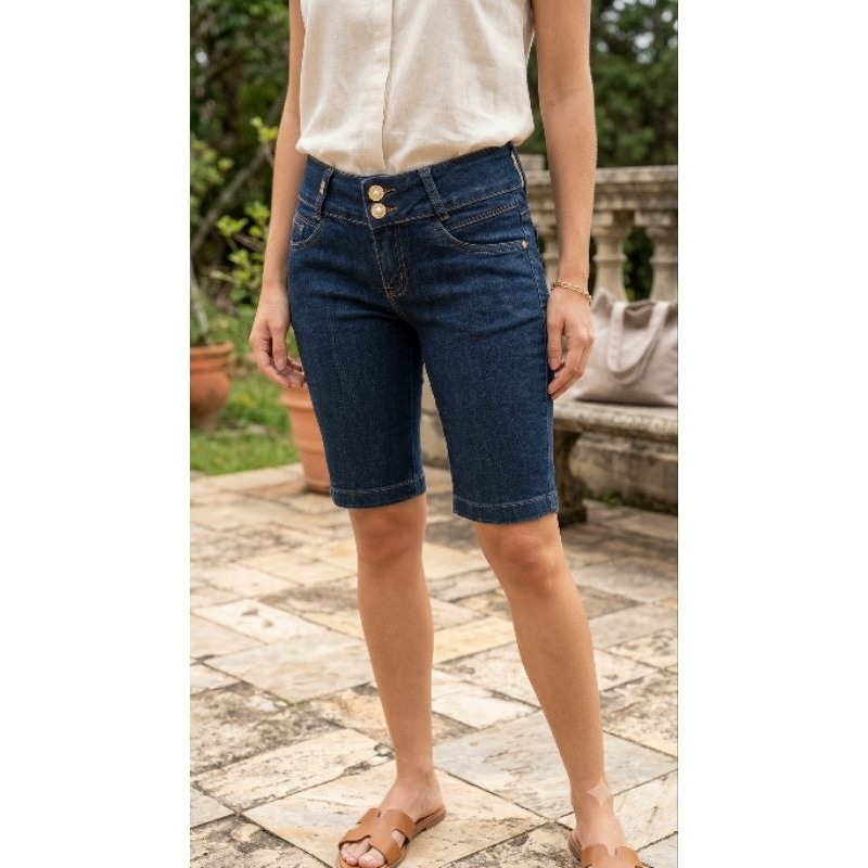 BRECHO Bermuda Jeans Feminina com Lycra - Tam 36