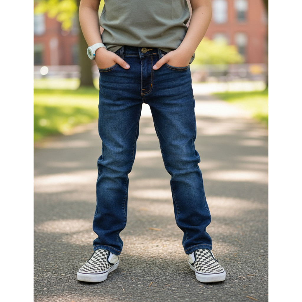 Calça Jeans Infantil Sarja Menino Com Ajuste Interno Lycra Colorida Tam 2 ao 16