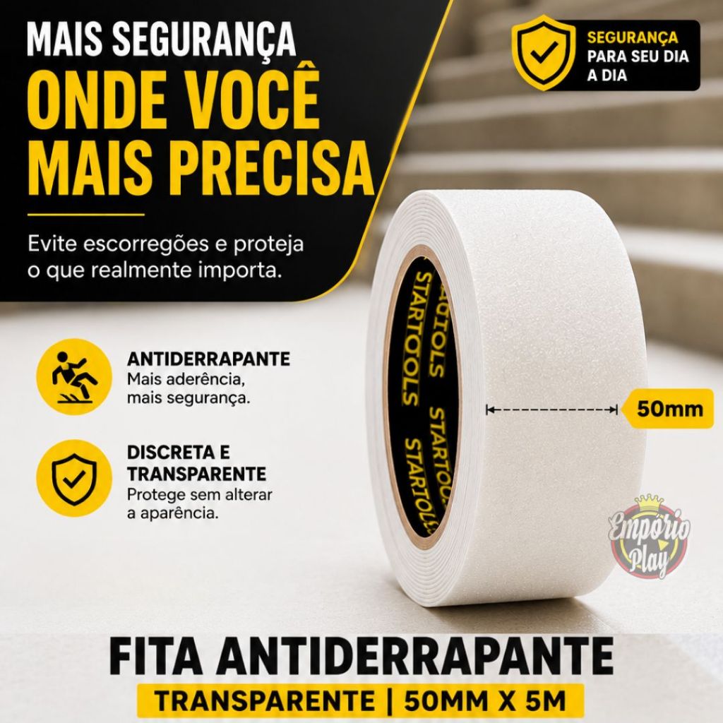Fita Antiderrapante Adesiva Transparente Incolor 50mm OU 25mm  Multiuso Escada Externo Autoadesiva