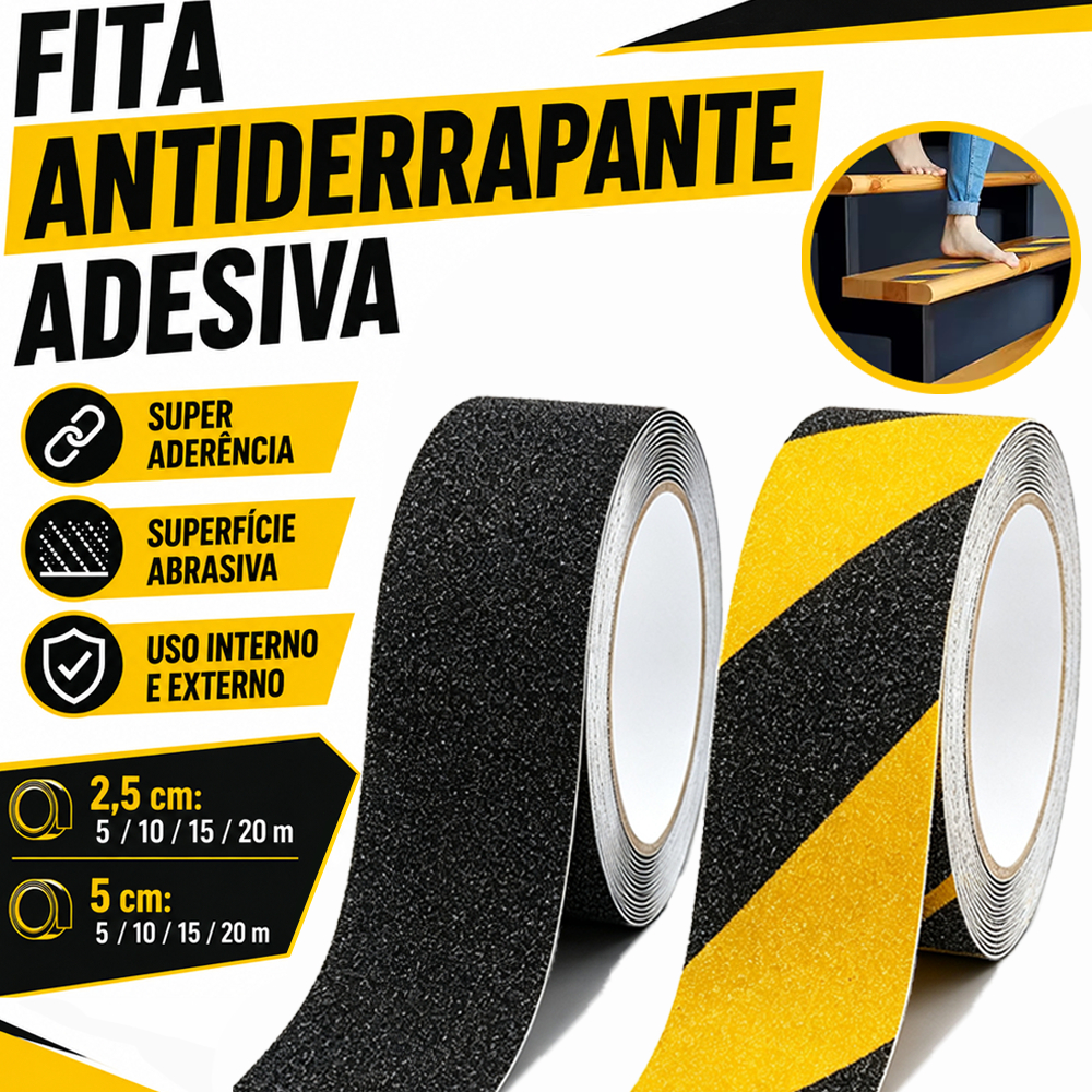 Fita Antiderrapante 5CM X 20 M Autoadesiva P/ Pisos Escadas Rampa Externo