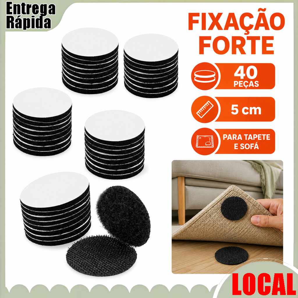 Velcro adesivo redondo preto 40 adesivos de fixação autoadesivos dupla face antiderrapantes sem marcação