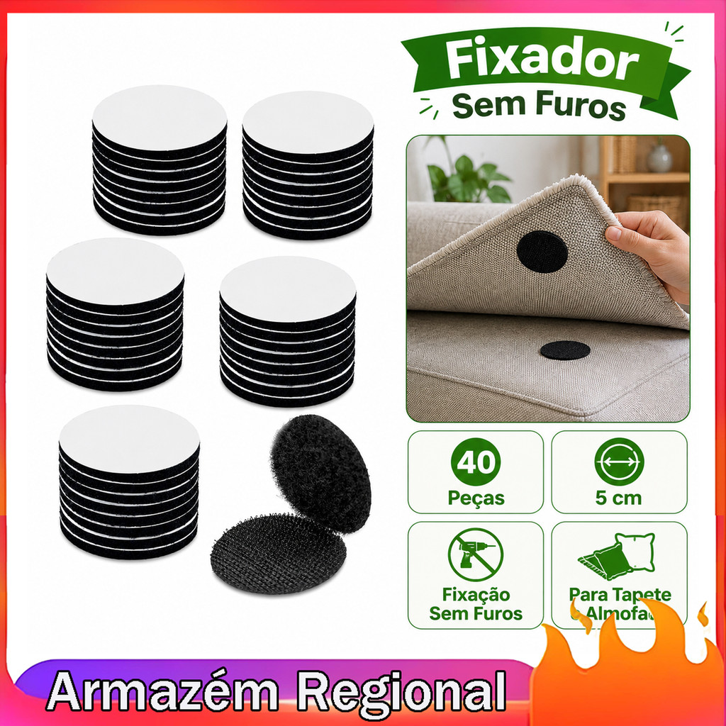 Adesivo redondo sem costura Velcro preto 40 tapetes de sofá adesivos de fixação autoadesivos antiderrapantes