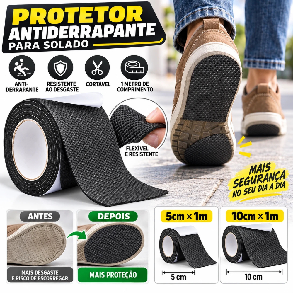 Protetor Sola Adesivo Antiderrapante Para Sapato Fita Autoadesiva Resistente ao Desgaste Cortável