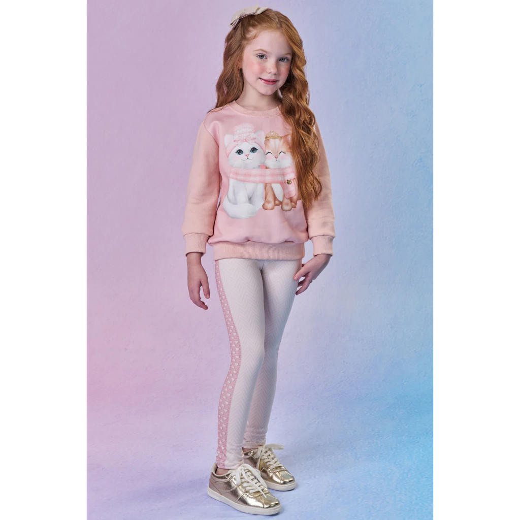 CONJUNTO DE BLUSÃO EM MOLETOM COM PELÚCIA E CALÇA LEGGING EM TERMOSKIN PELUCIADO INFANTI MENINA