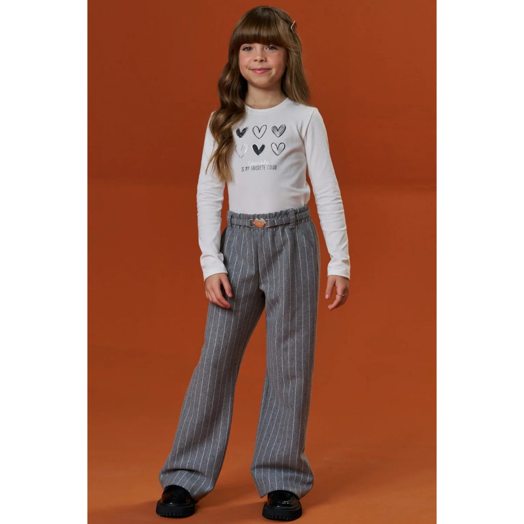 CONJUNTO DE BLUSA EM COTTON E CALÇA EM MALHÃO LISTRADO RISCA DE GIZ INFANTI INFANTIL MENINA