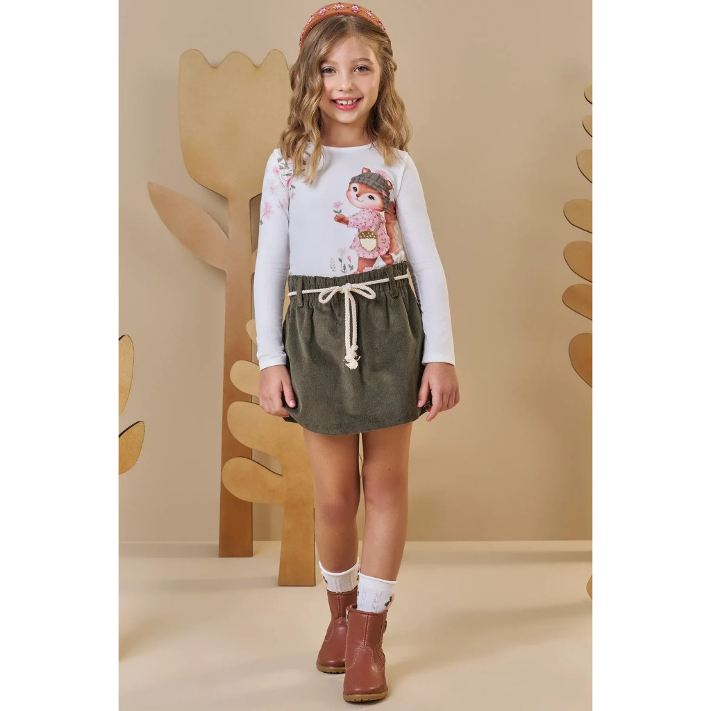 CONJUNTO DE BLUSA EM MALHA COMFY COM SHORT SAIA EM VELUDO COTELÊ 92415 INFANTI INFANTIL MENINA