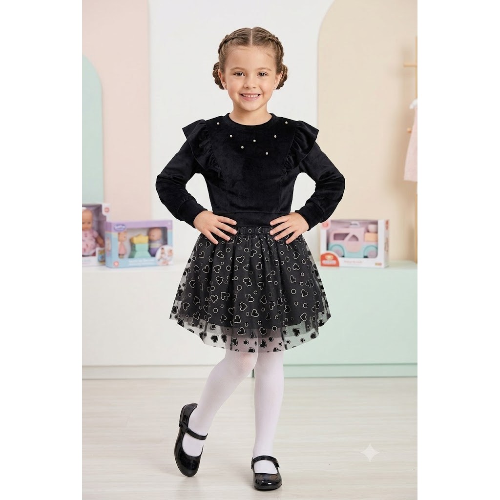 Conjunto Inverno Menina Blusa Veludo E Saia Infanti
