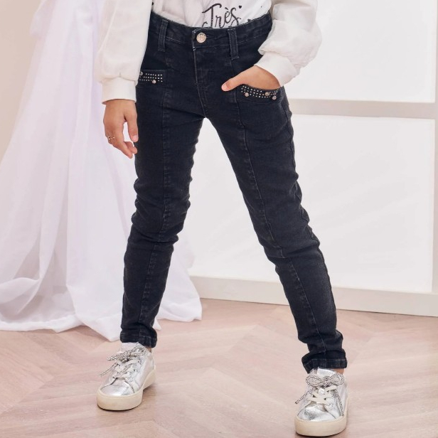 Calça Jeans Infantil Skinny com Pedrarias Infanti Meninas Tamanho 12
