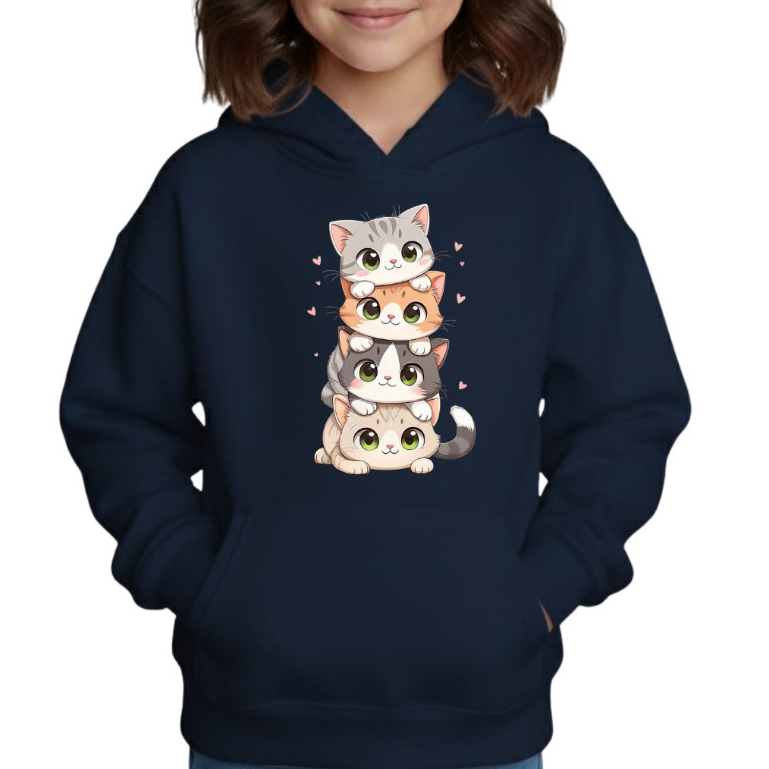 Blusa Moletom Infanti Menina Estampado Gatos  Capuz bolso canguru Casaco Inverno 4 ao 14