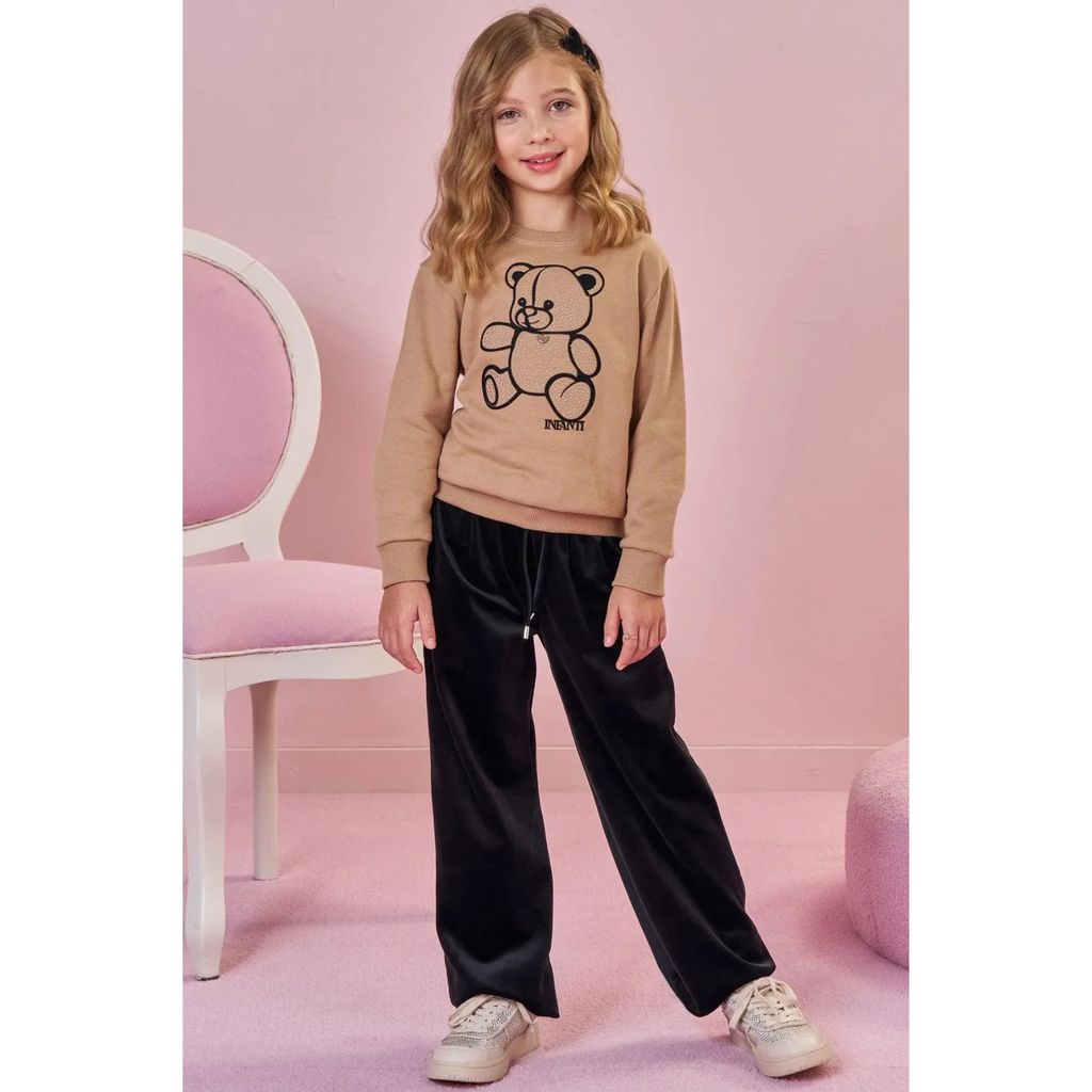 Conjunto Menina Blusa Boxy em Moletom e Calça Veludo Infanti