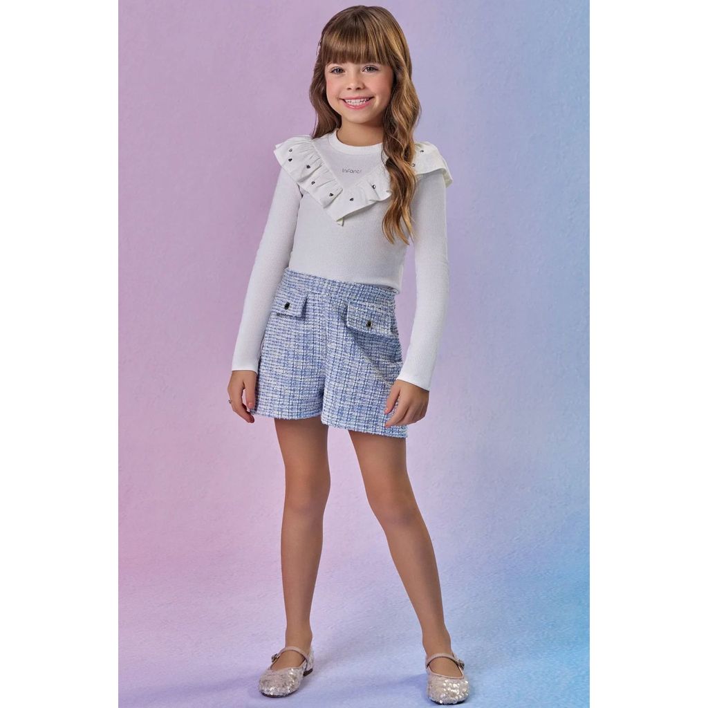 Conjunto Menina Blusa Manga Longa e Short Malha Tweed Infanti