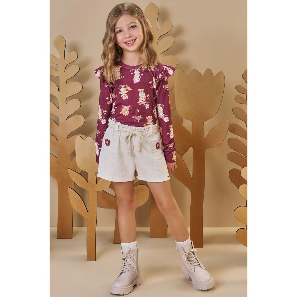 Conjunto Menina Blusa Malha Power e Short Moletom Infanti
